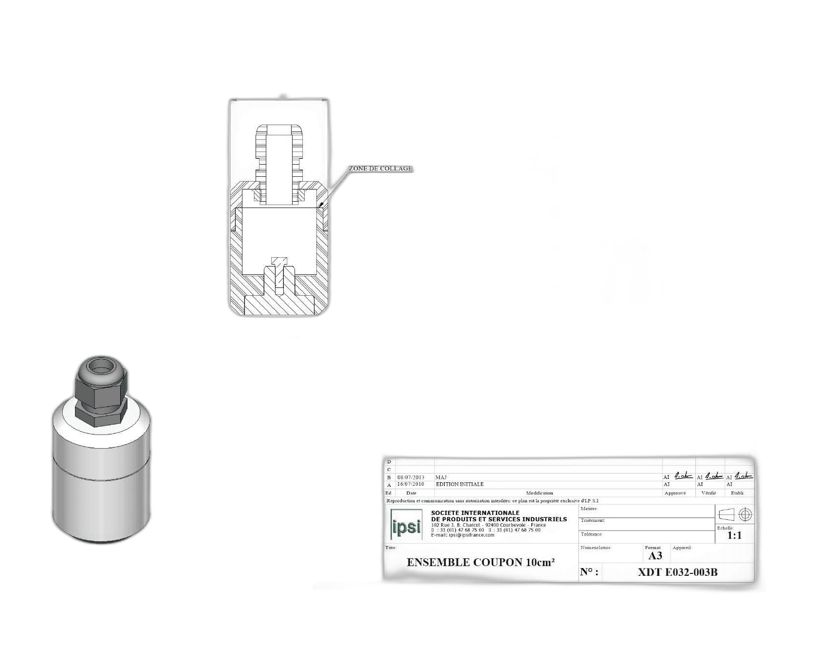 Coupon (témoin) 1, 5 ou 10 cm²